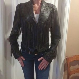 Black Leather Fringe Jacket